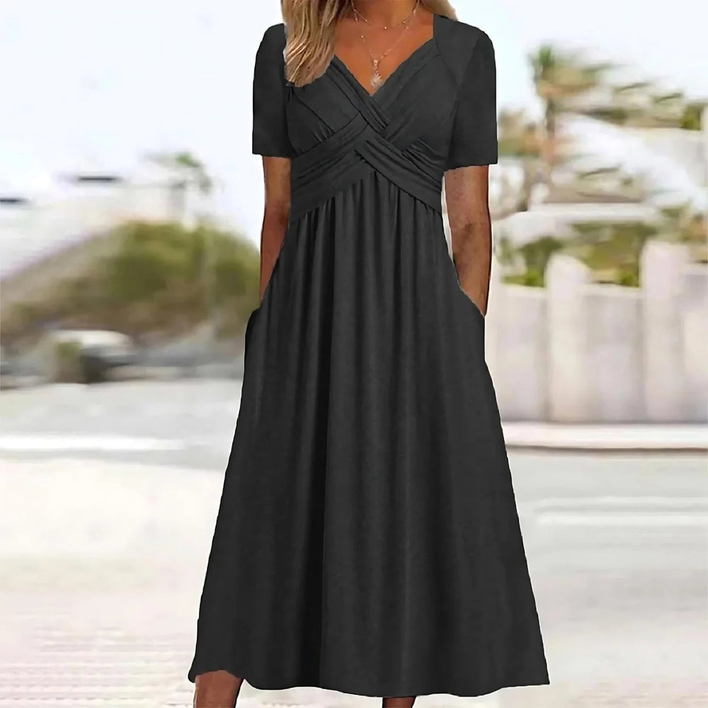 Cassidy™ | Cross-Front V-Neck A-Line Midi Dress