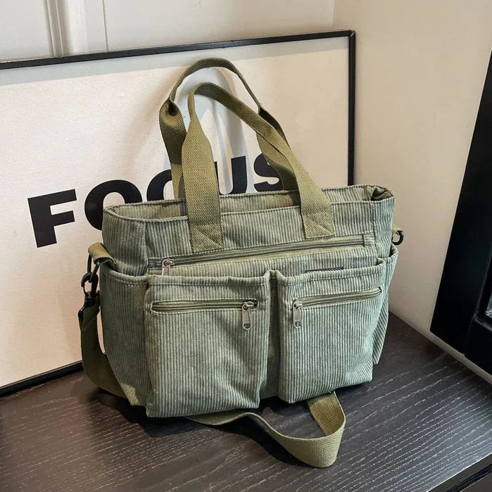 Sloane™ | Corduroy Tote Bag with Functional Pockets