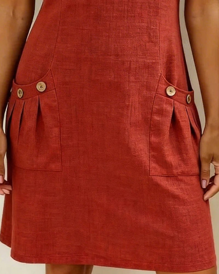 Ella™ | Short Sleeve A-Line Round Neck Zip Pocket Dress