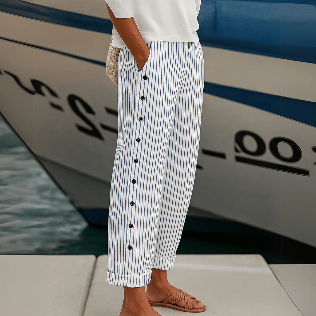 Emma™ | Button-Front Vertical Striped Relaxed Pants