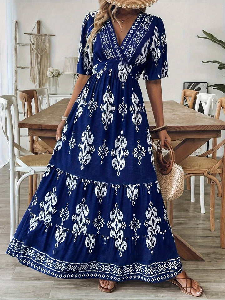 Jayda™ | Bohemian Print Maxi Dress with Flowing Silhouette