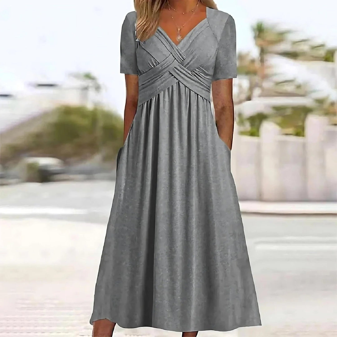 Cassidy™ | Cross-Front V-Neck A-Line Midi Dress