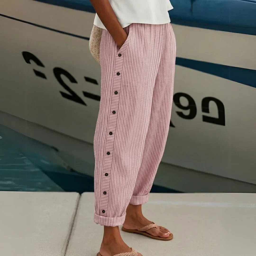 Sadie™ | Nautical Striped Pants with Button Details