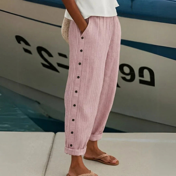Sadie™ | Nautical Striped Pants with Button Details