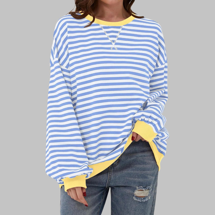 Hazel™ | Striped Long Sleeve Crew Neck Sweatshirt