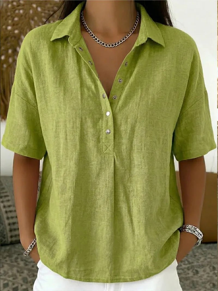 Nina™ | Button-Front Breathable Linen-Style Shirt