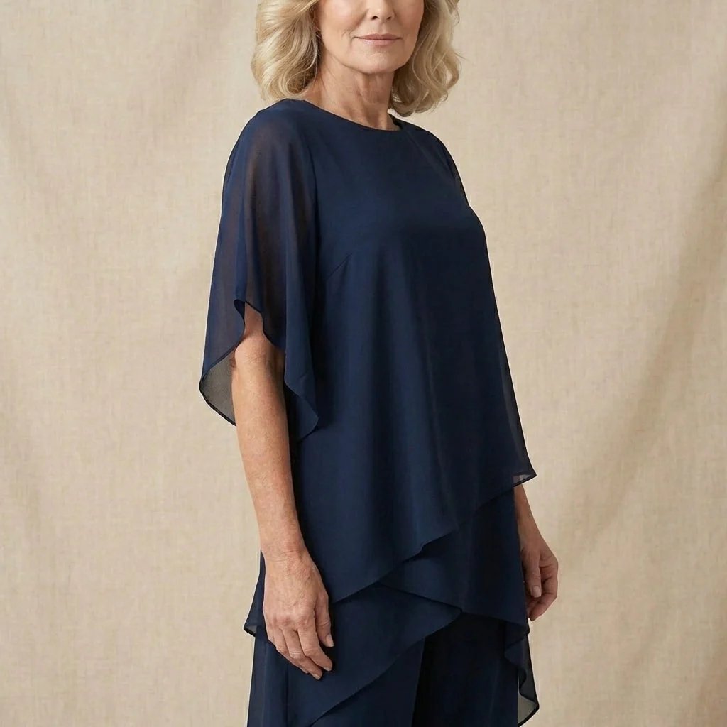 Elena™ | Draped V-Neck Top & Wide-Leg Palazzo Set
