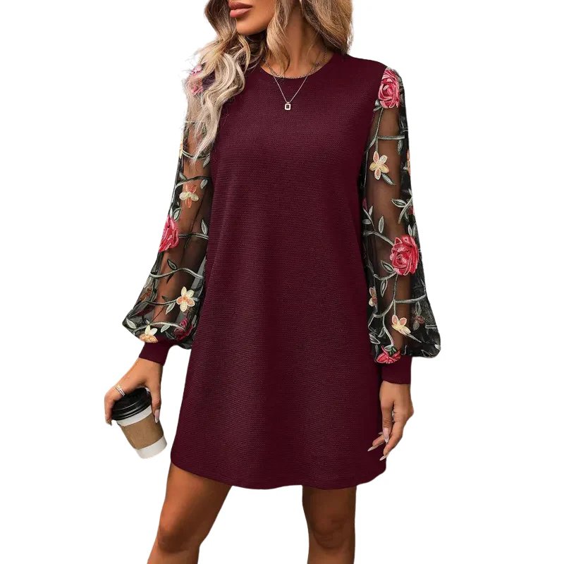 Ruby™ | Embroidered Sheer Sleeve A-Line Dress