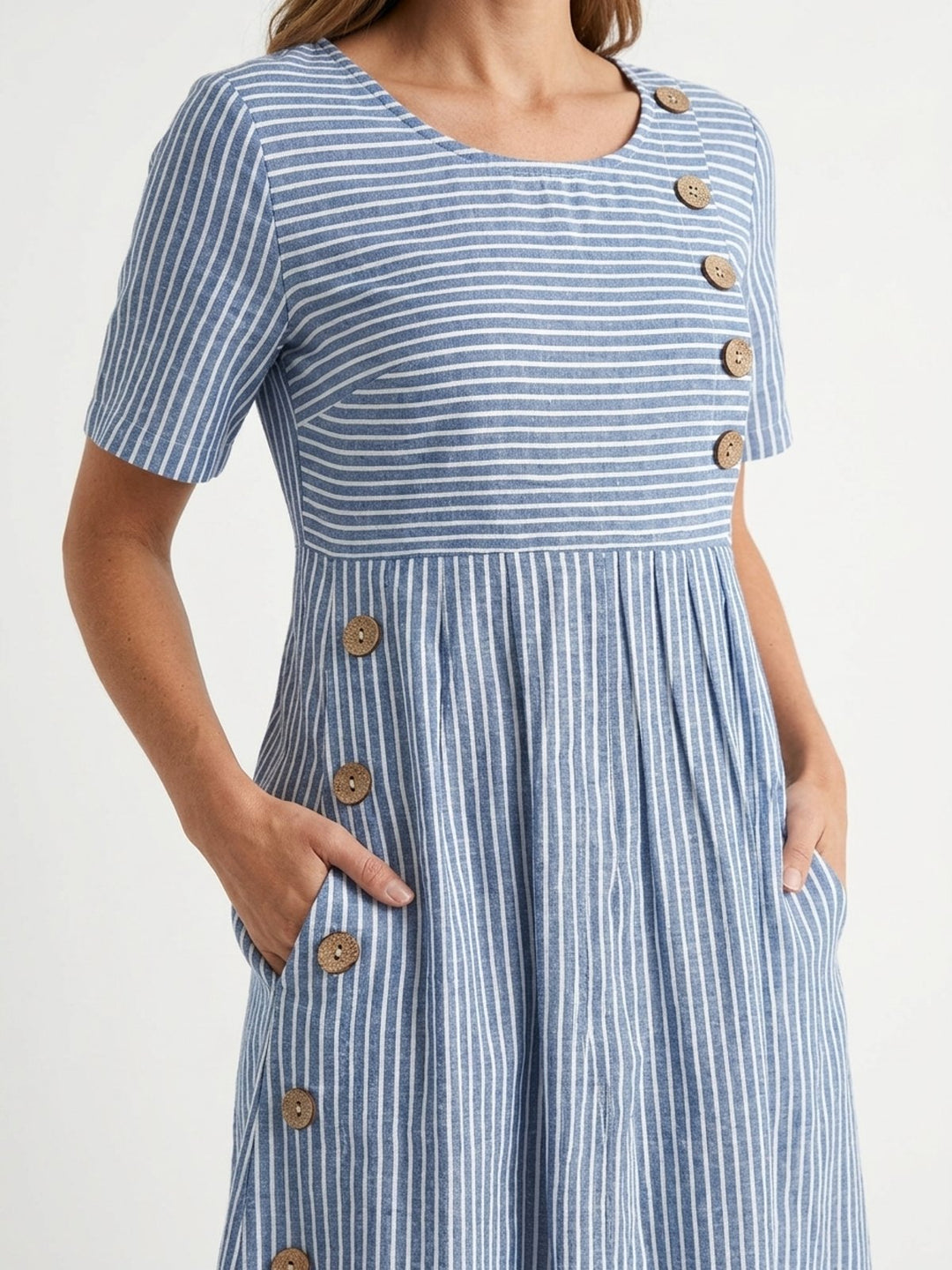 Cleo™ | Striped Midi Dress with Button Detail