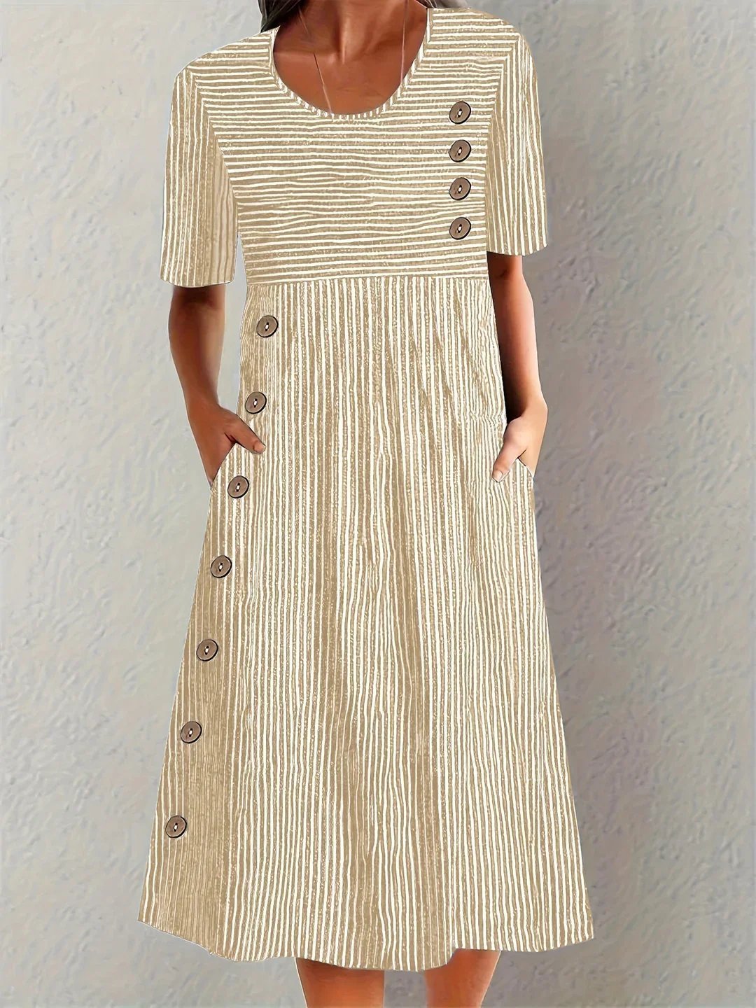 Ariella™ | Striped Round Neck Midi Dress