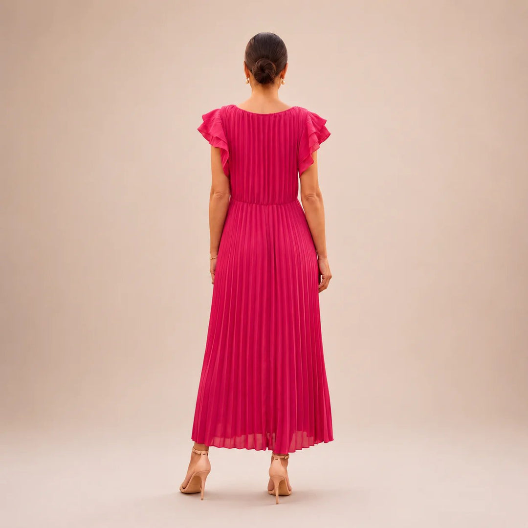 Mila™ | Pleated Chiffon Ruffle Sleeve Maxi Dress