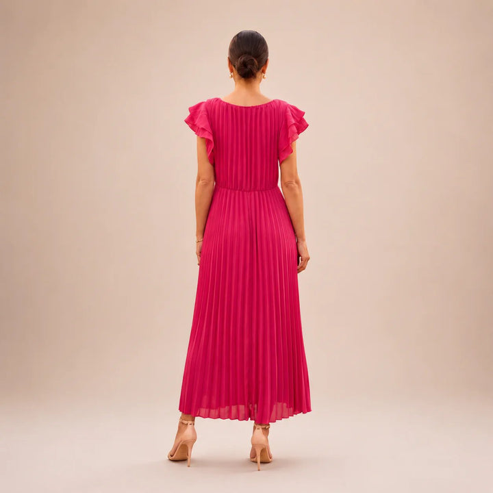 Mila™ | Pleated Chiffon Ruffle Sleeve Maxi Dress