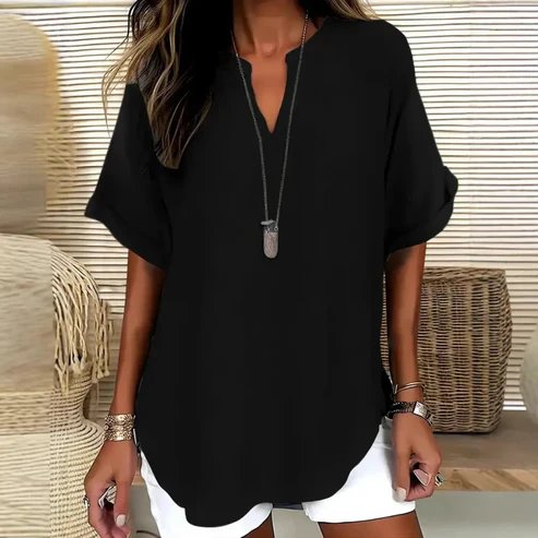 Dahlia™ | Lightweight V-Neck Blouse with Side Slits