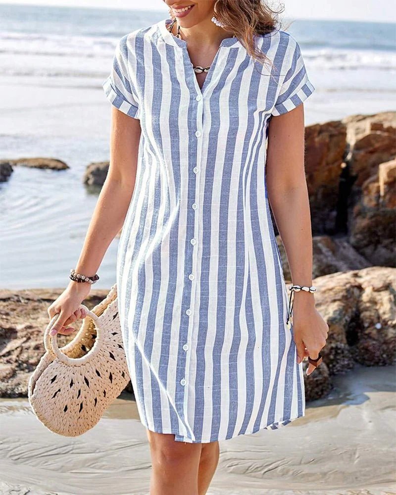 Nova™ | Chic Striped Button-Up Shirt Dress