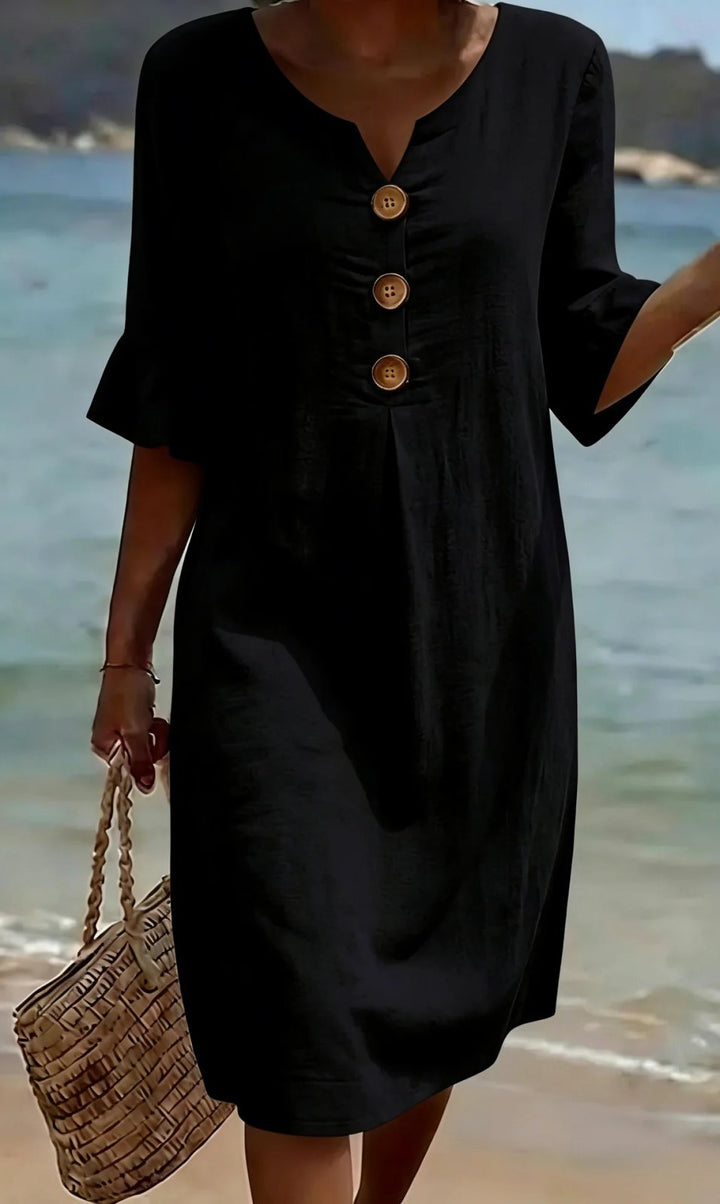 Lana™ | Button-Front Flared Sleeve Midi Dress