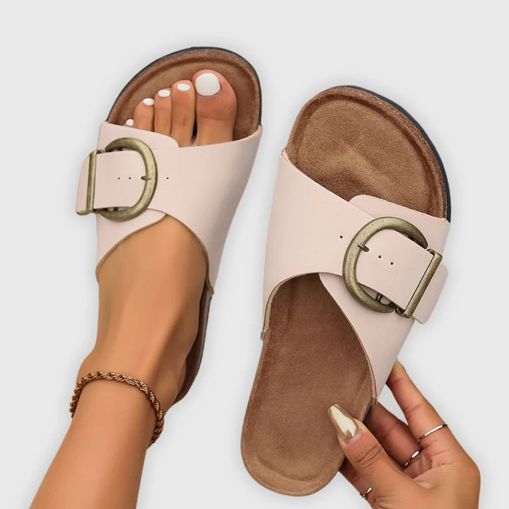 Evangeline™ | Cork-Sole Buckle Slide Sandals