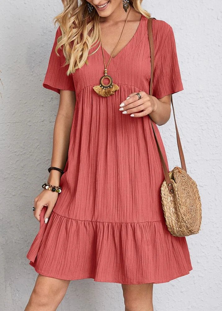 Cora™ | V-Neck Ribbed Tiered Midi Dress