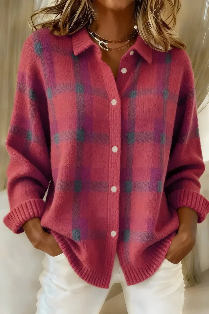 Reina™ | Button-Up Checkered Knit Cardigan