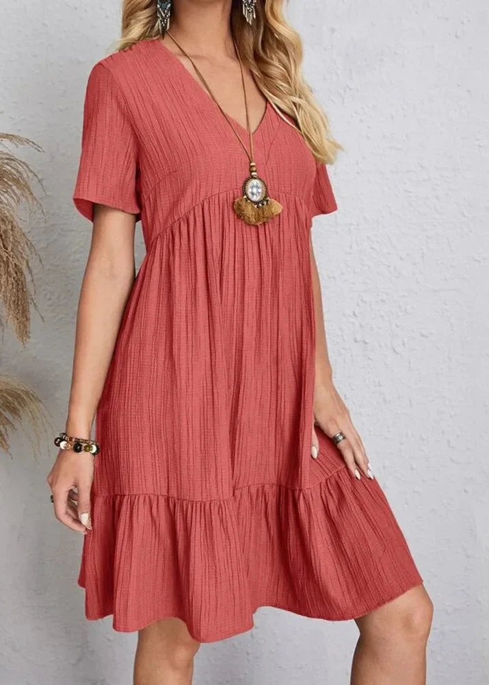 Cora™ | V-Neck Ribbed Tiered Midi Dress