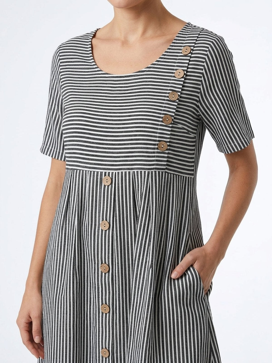 Ariella™ | Striped Round Neck Midi Dress
