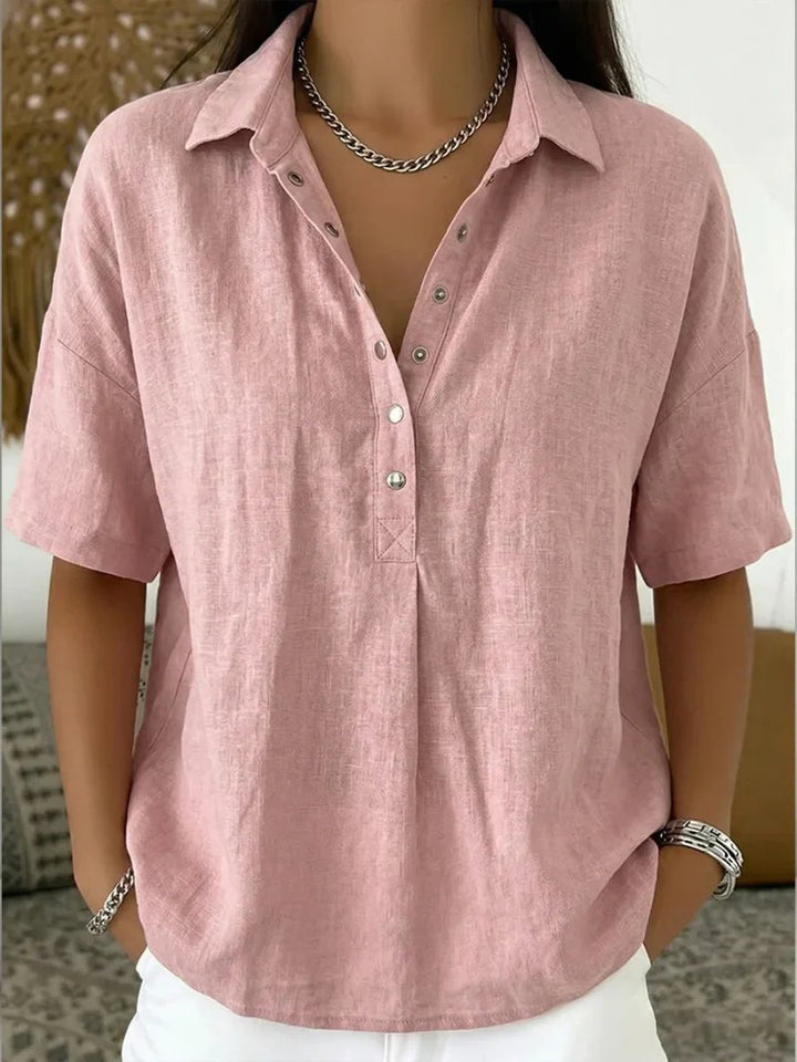 Nina™ | Button-Front Breathable Linen-Style Shirt