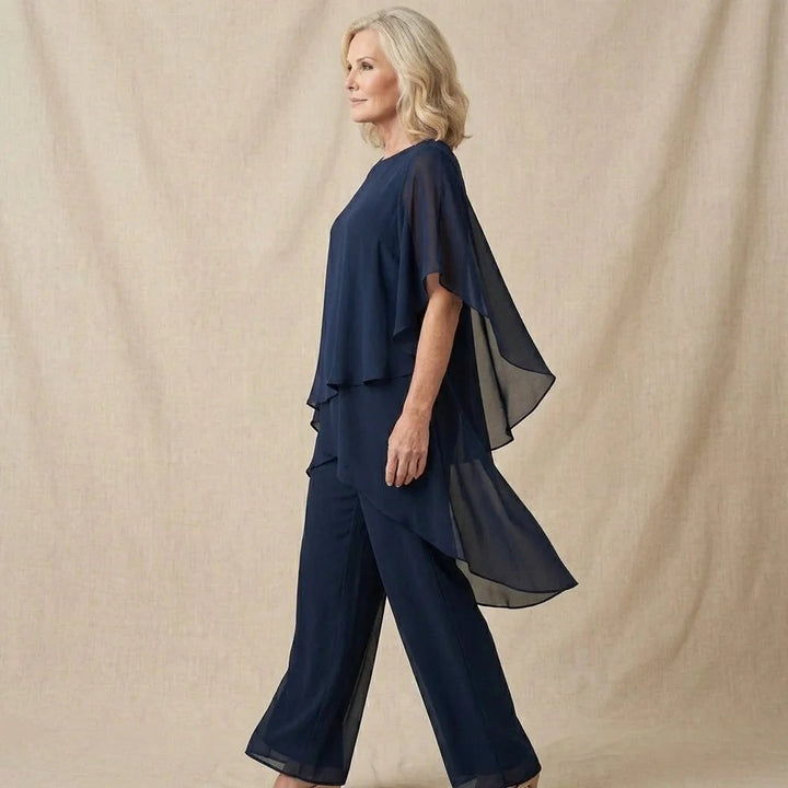 Elena™ | Draped V-Neck Top & Wide-Leg Palazzo Set