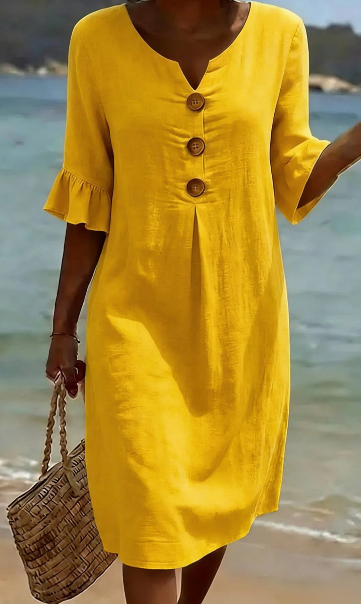 Lana™ | Button-Front Flared Sleeve Midi Dress