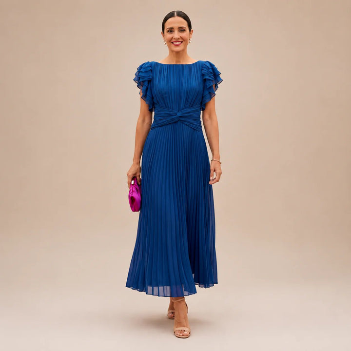 Mila™ | Pleated Chiffon Ruffle Sleeve Maxi Dress