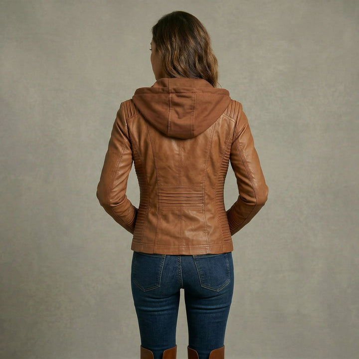 Elora™ | Hooded Vegan Leather Zip-Front Moto Jacket