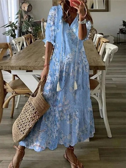 Claire™ | V-Neck Bell Sleeve A-Line Boho Dress