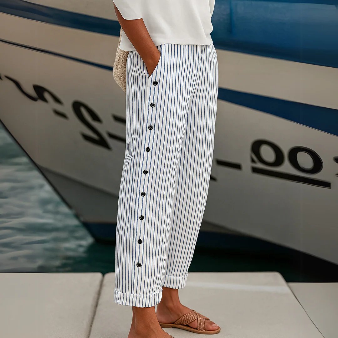 Sadie™ | Nautical Striped Pants with Button Details