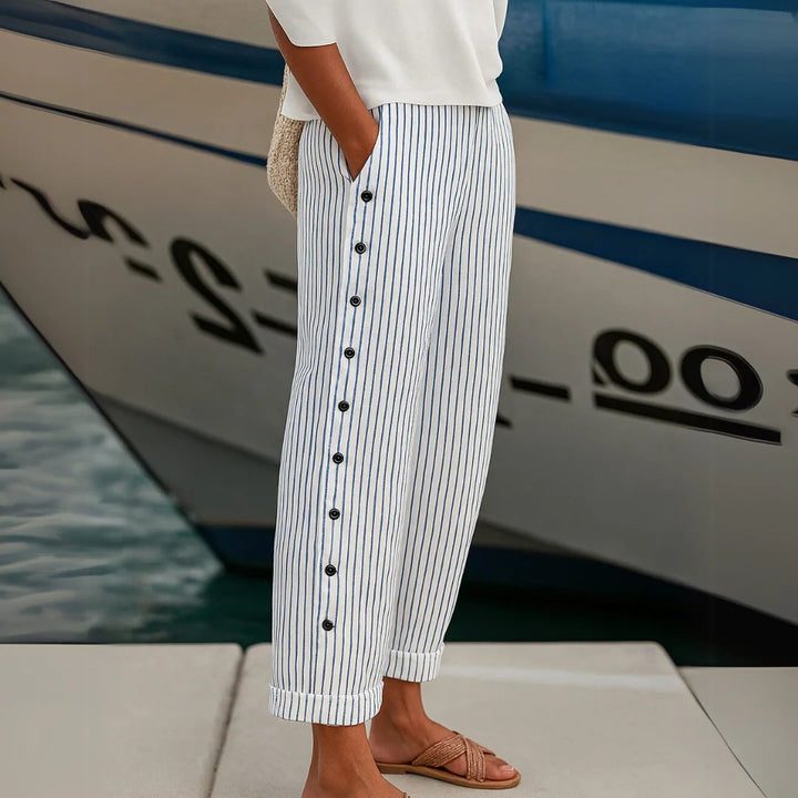 Sadie™ | Nautical Striped Pants with Button Details
