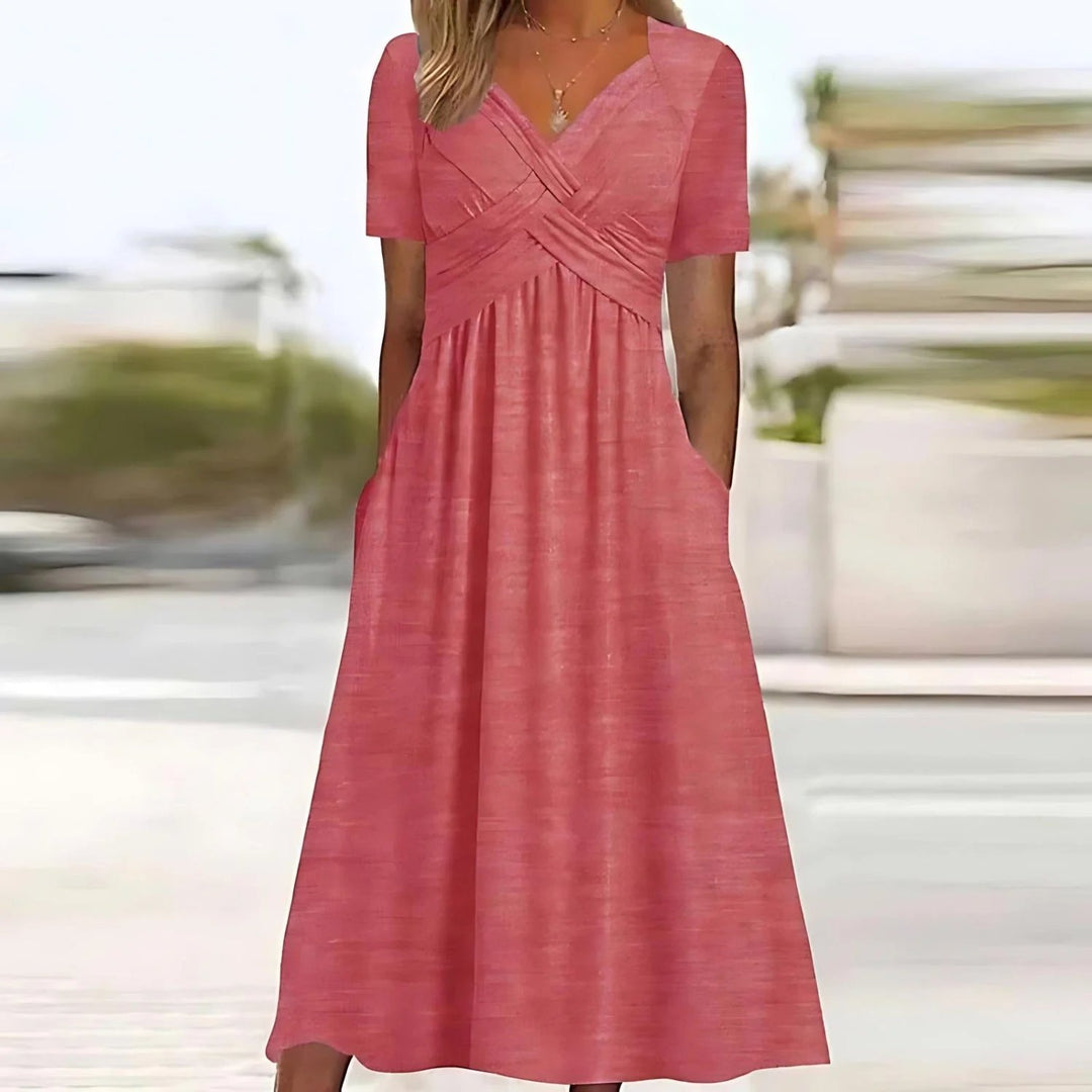 Cassidy™ | Cross-Front V-Neck A-Line Midi Dress
