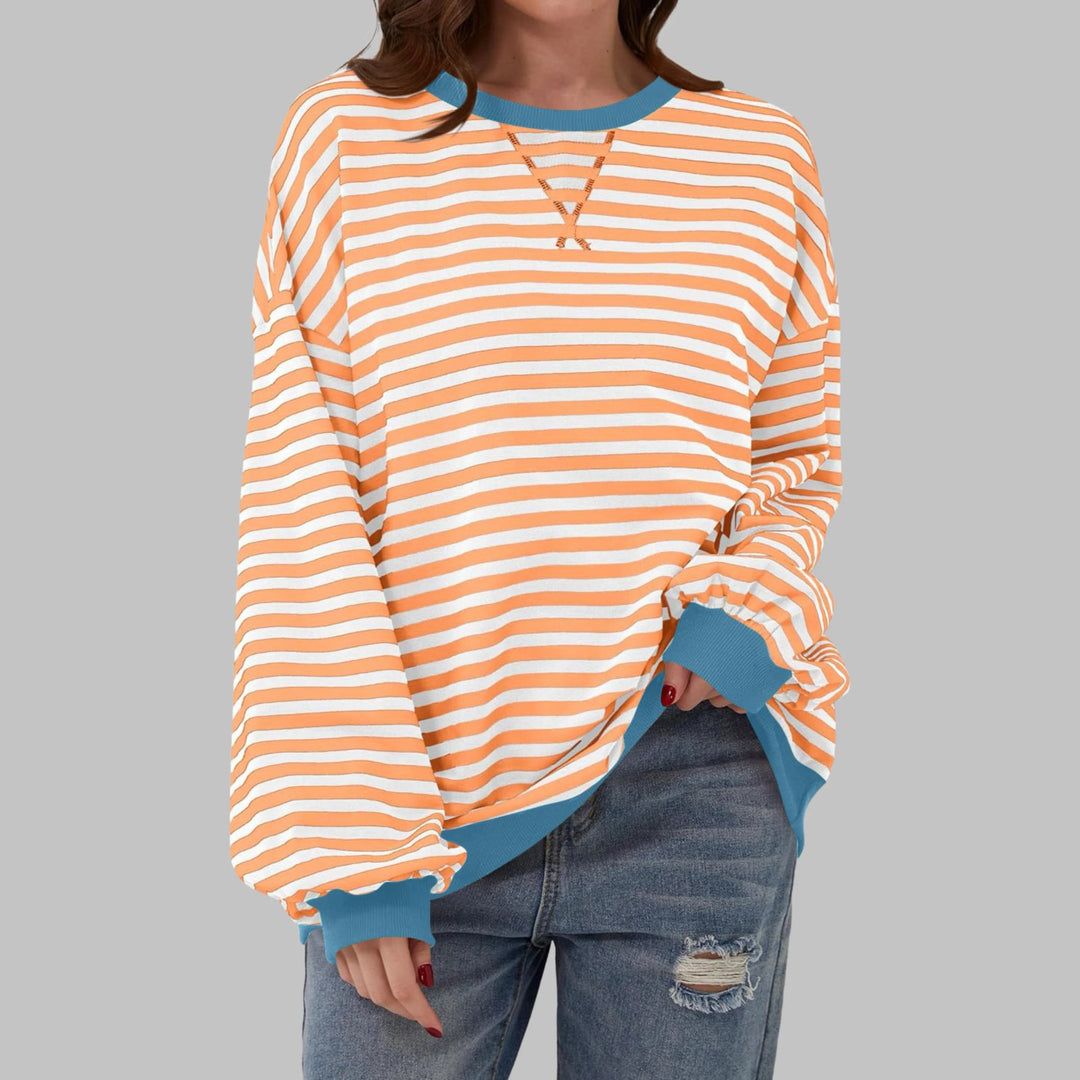 Hazel™ | Striped Long Sleeve Crew Neck Sweatshirt