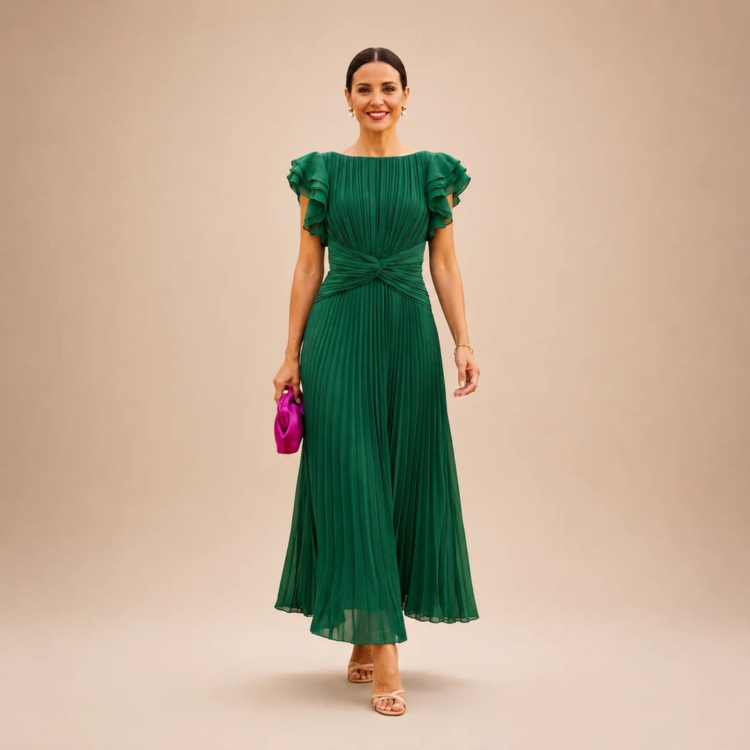 Mila™ | Pleated Chiffon Ruffle Sleeve Maxi Dress