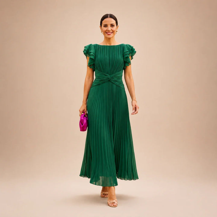 Mila™ | Pleated Chiffon Ruffle Sleeve Maxi Dress