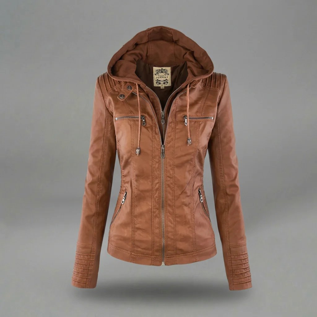 Elora™ | Hooded Vegan Leather Zip-Front Moto Jacket