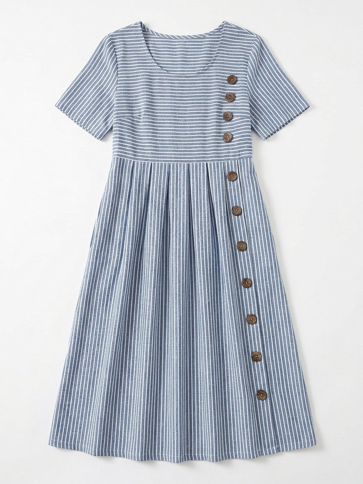 Ariella™ | Striped Round Neck Midi Dress