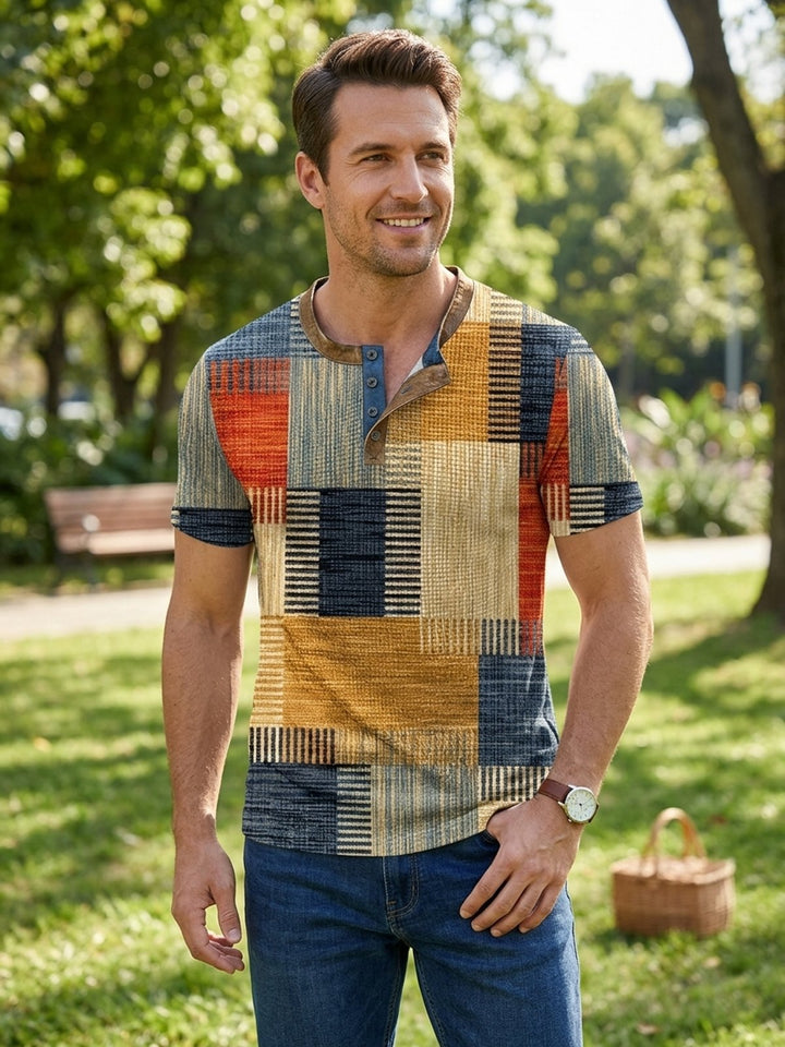Jackson™ | Patchwork Henley Button Short Sleeve Shirt