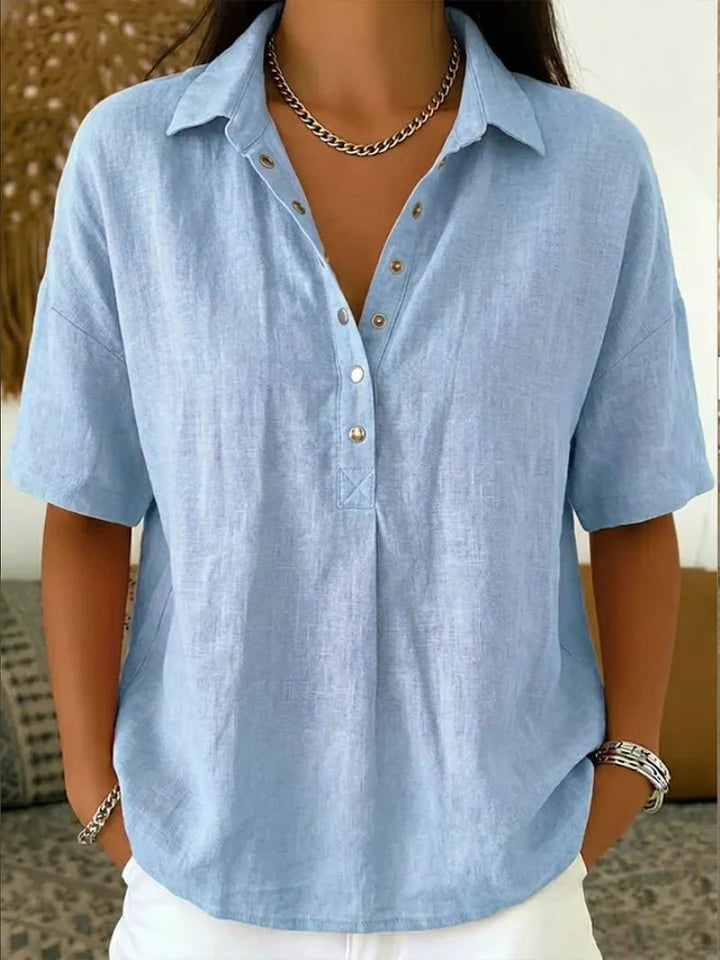 Nina™ | Button-Front Breathable Linen-Style Shirt