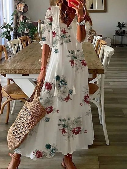 Claire™ | V-Neck Bell Sleeve A-Line Boho Dress