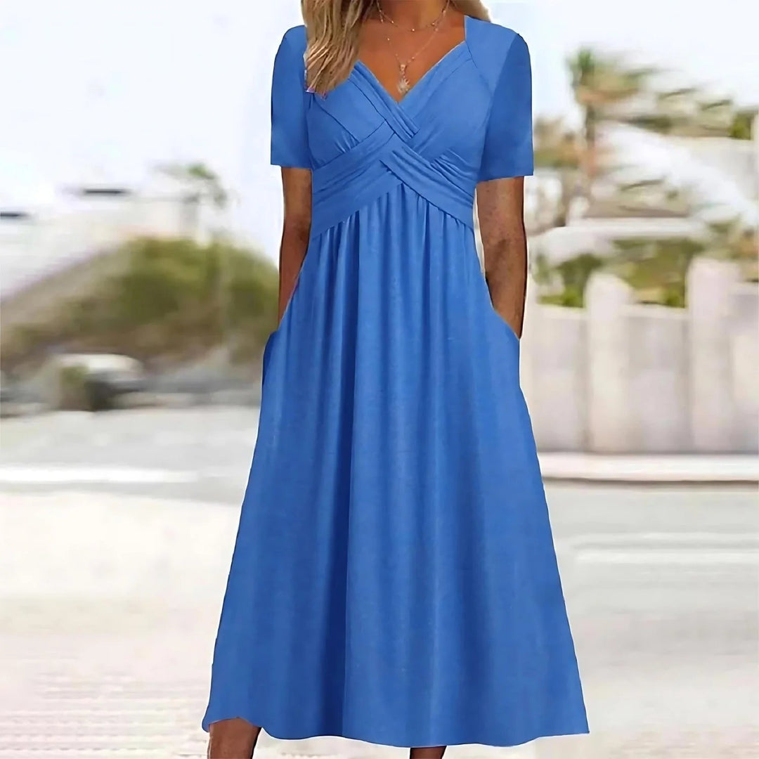 Cassidy™ | Cross-Front V-Neck A-Line Midi Dress