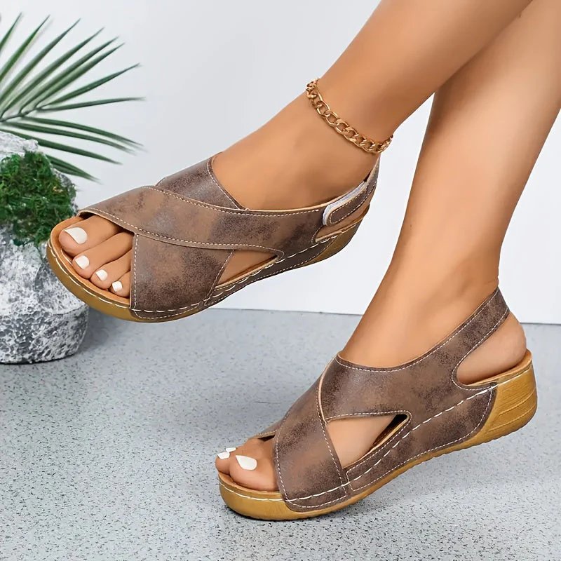 Amelia™ | Cross-Strap Wedge Platform Sandals
