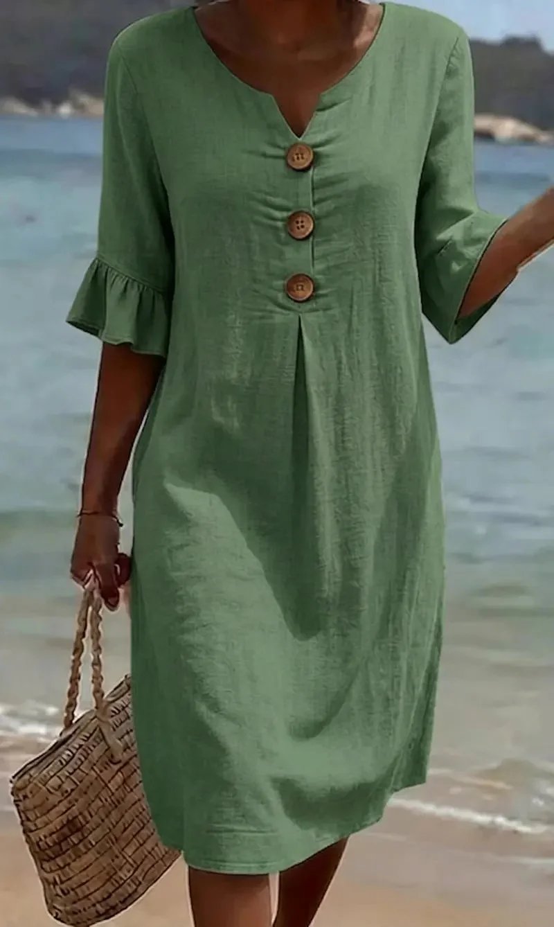 Lana™ | Button-Front Flared Sleeve Midi Dress