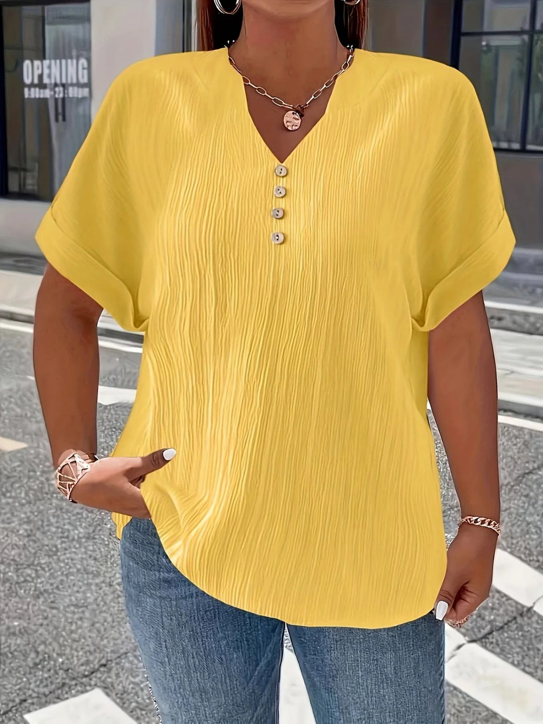Isla™ | Casual V-Neck Blouse with Button Detail