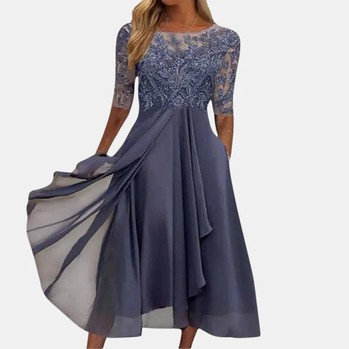 Isabella™ | Structured Lace Overlay Midi Dress