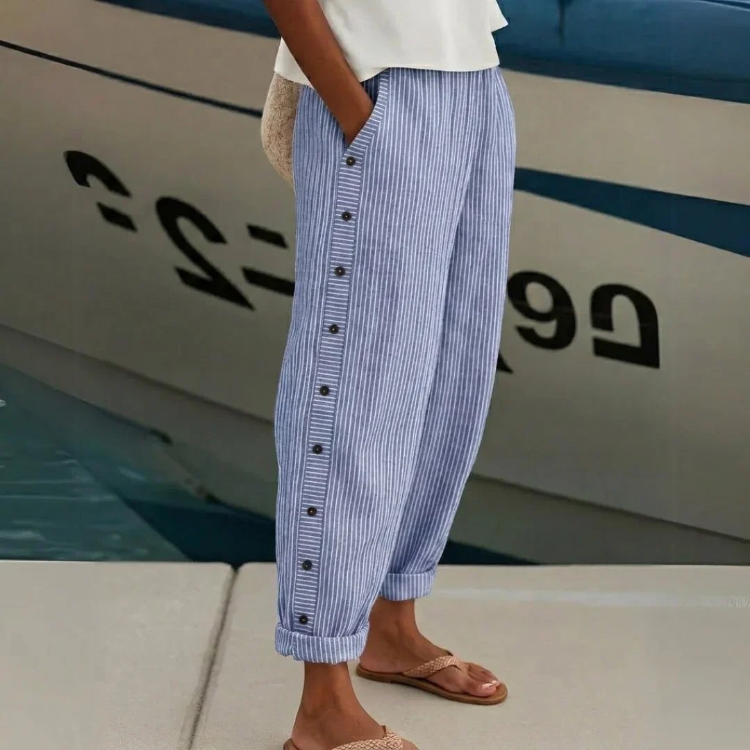 Sadie™ | Nautical Striped Pants with Button Details