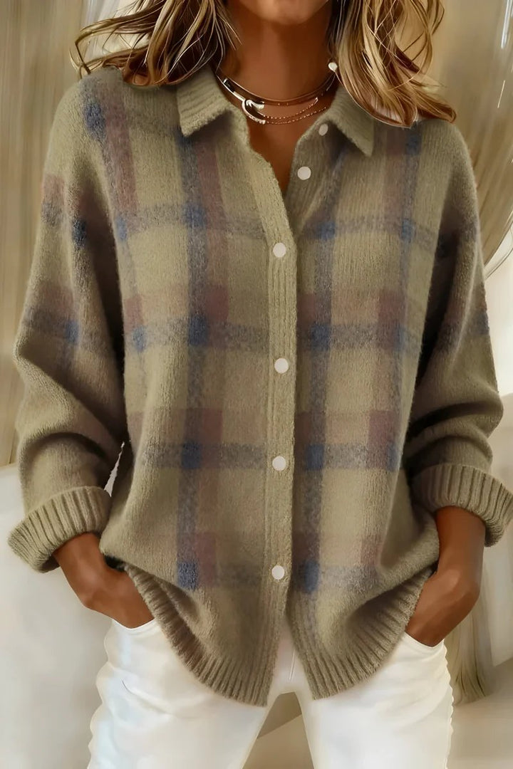 Reina™ | Button-Up Checkered Knit Cardigan
