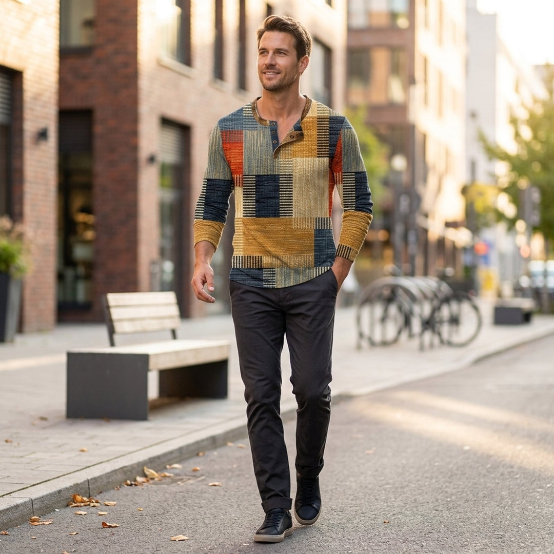 Isaac™ | Patchwork Button-Down Long Sleeve Shirt