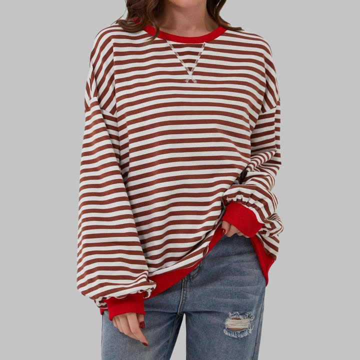 Hazel™ | Striped Long Sleeve Crew Neck Sweatshirt